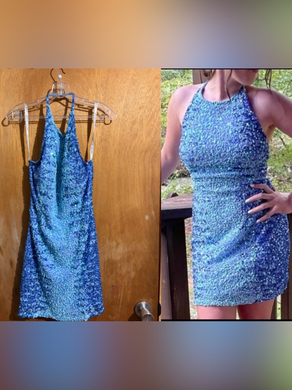 Blue Textured Halter Mini Dress